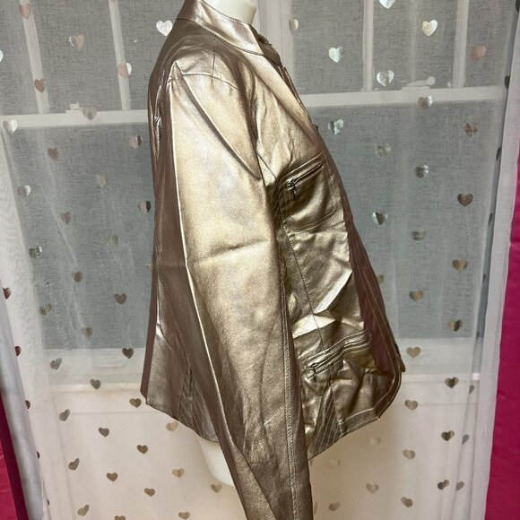 #193 NWT Chico's Shiny Pleather Jacket Size 4 (20) - Picture 3 of 7